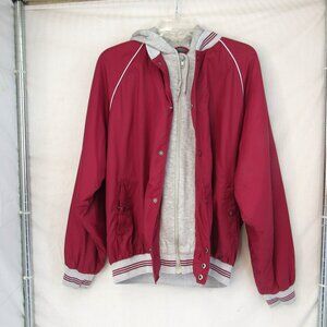 NY Classics Sports Red Varsity Jacket With Hood Zip and Snap Close Size M